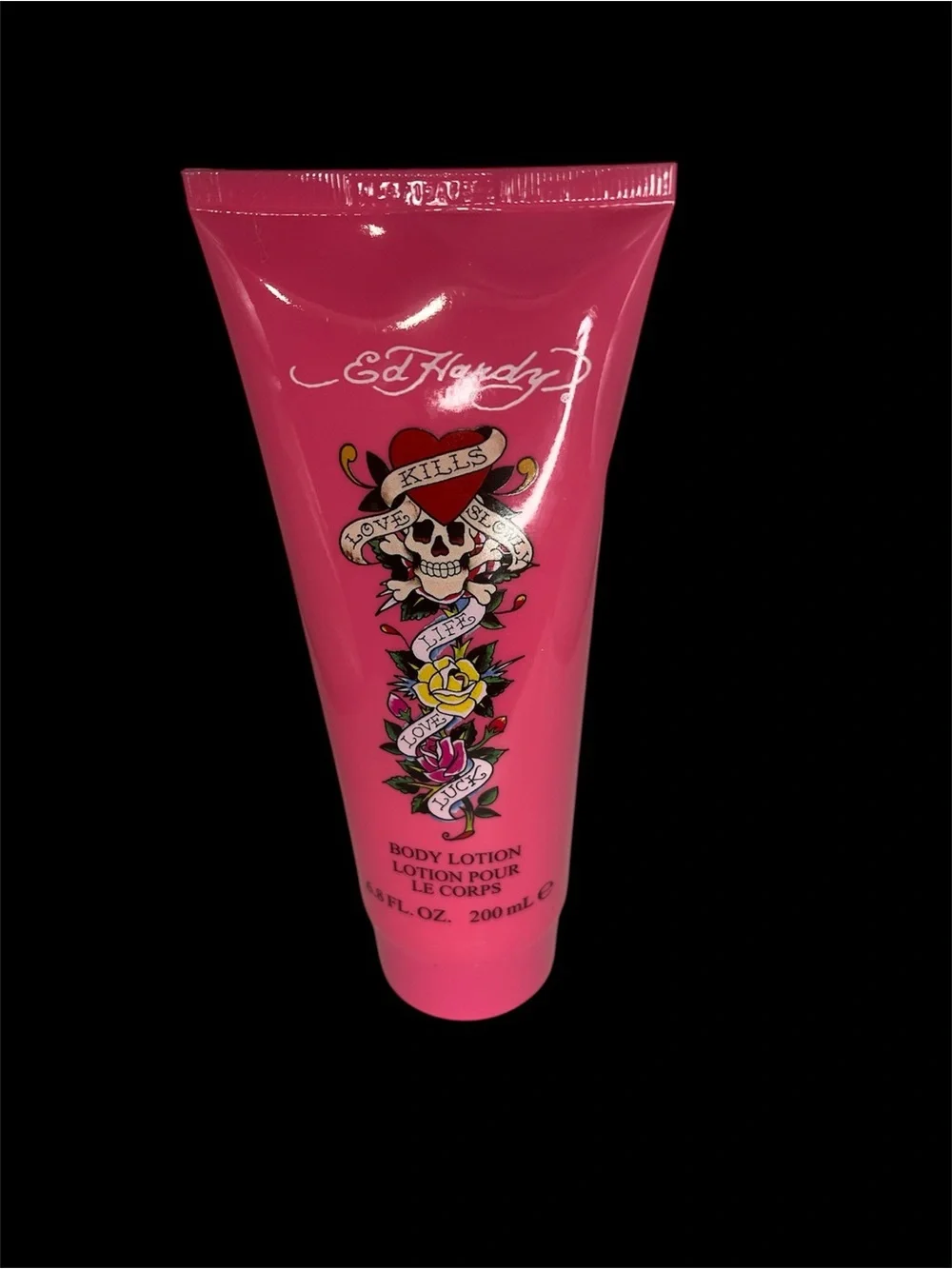 Ed Hardy Bright Pink Floral Skull Body Lotion